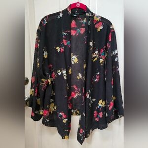 Mossimo Black Floral Open Front Sheer Textured Kimono-Size Small